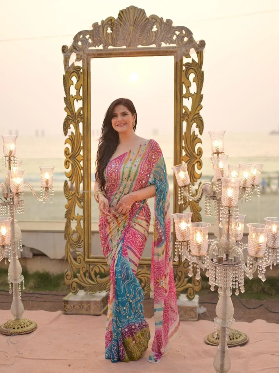 Elegant Zareen Khan Inspired Tebby Silk Saree - Digital Print & Mirror Work