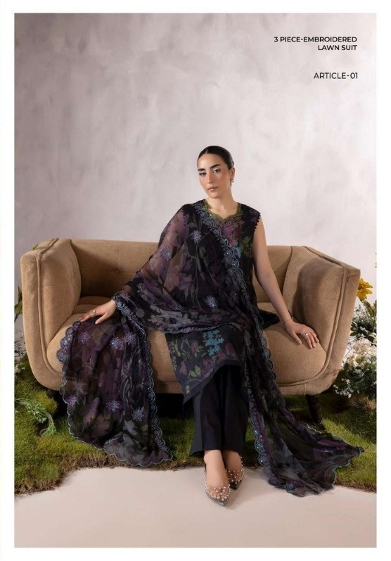 PREMIUM MAHAJAL 3-Piece Unstitched Embroidered Dress (Shirt, Trouser & Dupatta)