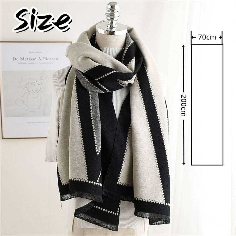 Women’s Soft Faux Cashmere Winter Shawl – Thick Warm Geometric Scarf & Cozy Blanket Wrap