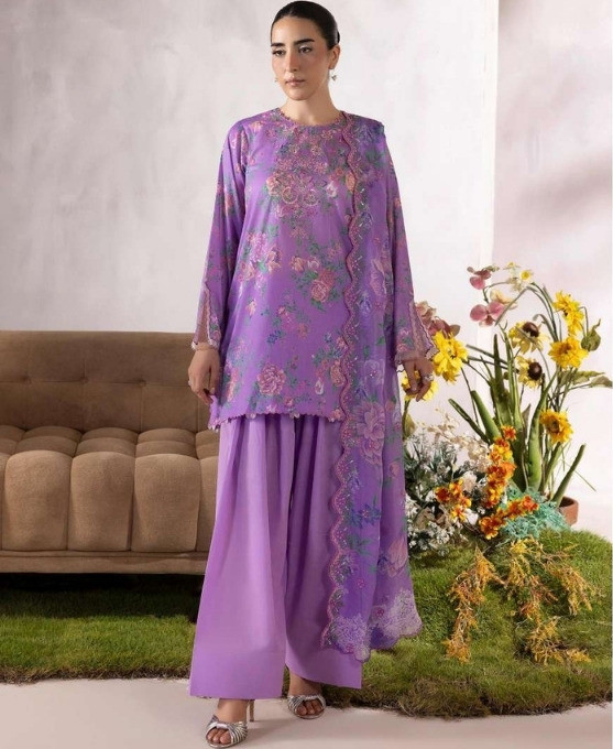 PREMIUM MAHAJAL 3-Piece Unstitched Embroidered Dress (Shirt, Trouser & Dupatta)