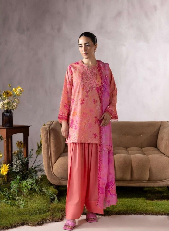 PREMIUM MAHAJAL 3-Piece Unstitched Embroidered Dress (Shirt, Trouser & Dupatta)
