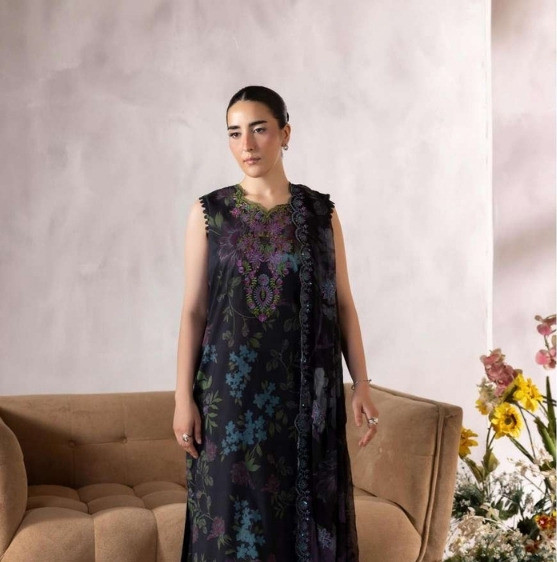 PREMIUM MAHAJAL 3-Piece Unstitched Embroidered Dress (Shirt, Trouser & Dupatta)