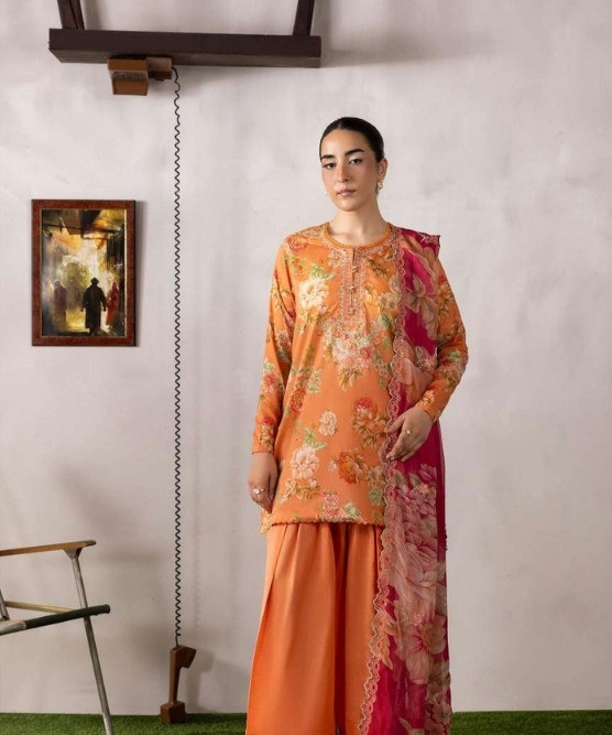 PREMIUM MAHAJAL 3-Piece Unstitched Embroidered Dress (Shirt, Trouser & Dupatta)