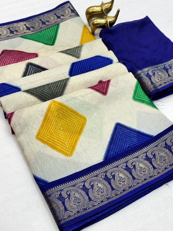 Elegant Dola Silk Saree with Golden Zari Border - Festive Wear for Women