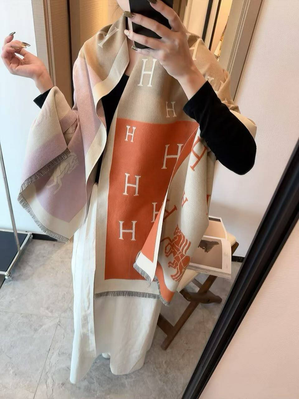 Minimalist Letter Print Long Scarf for Women | Luxury Winter Shawl