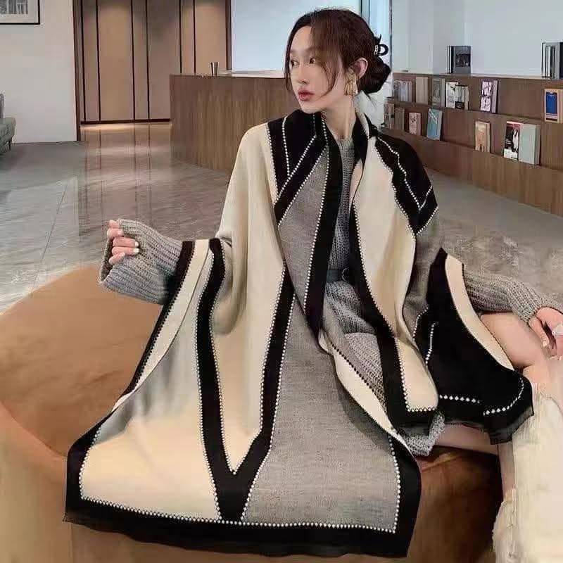 Women’s Soft Faux Cashmere Winter Shawl – Thick Warm Geometric Scarf & Cozy Blanket Wrap