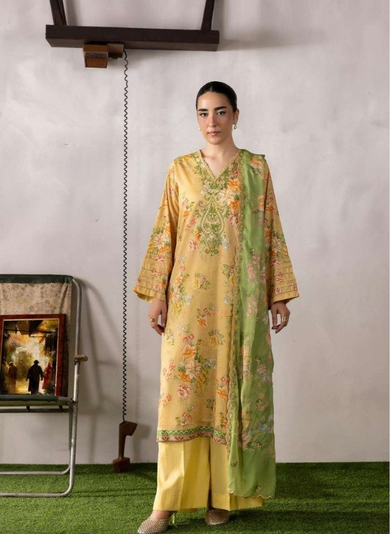 PREMIUM MAHAJAL 3-Piece Unstitched Embroidered Dress (Shirt, Trouser & Dupatta)