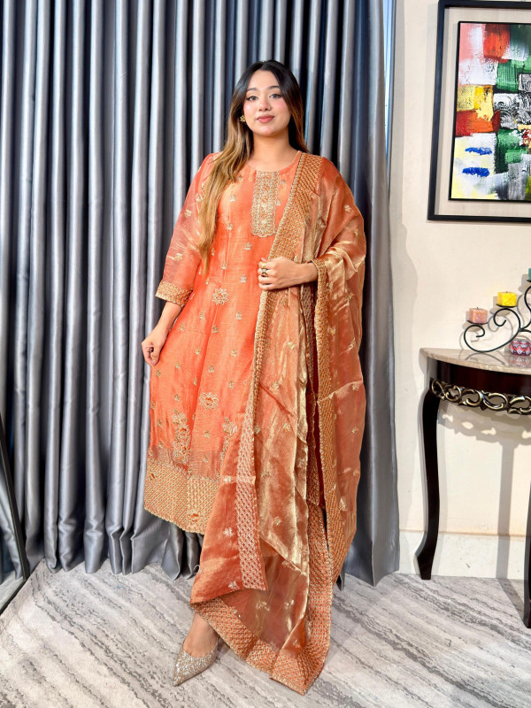 Aurelia Party Luxe 4PC Unstitched Set // Light Orange Edition