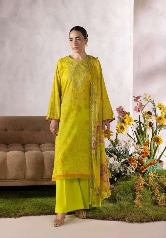 PREMIUM MAHAJAL 3-Piece Unstitched Embroidered Dress (Shirt, Trouser & Dupatta)